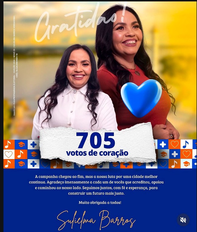 Campanha Sulielma Barros — gratidão pelos 705 votos de coração